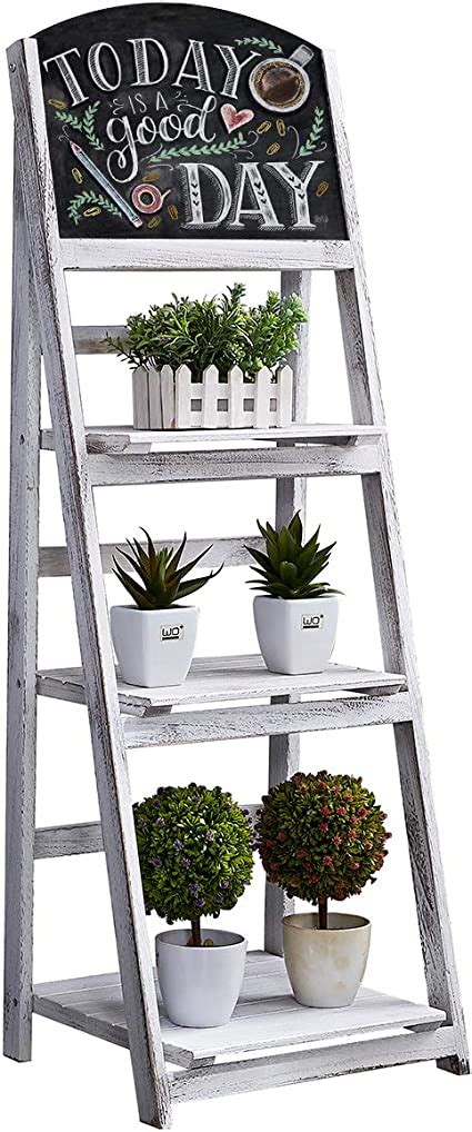 Rhf Foldable Ladder Shelf With Chalkboardplant Standindoor Flower Pot