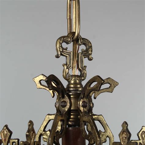 Antique Brass Art Deco Chandelier With Exposed Bulbs Bakelite