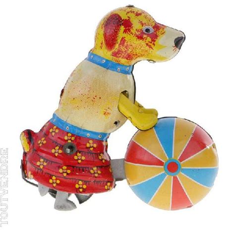 Dog Push Round Ball Wind Up Clockwork Tin Toy Kids Baby Cade En France