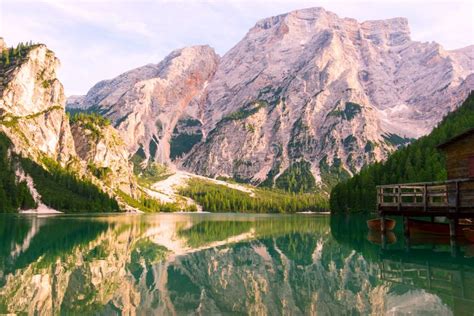 Lake Of Braies On The Dolomites Italy Stock Photo Image Of Dolomites