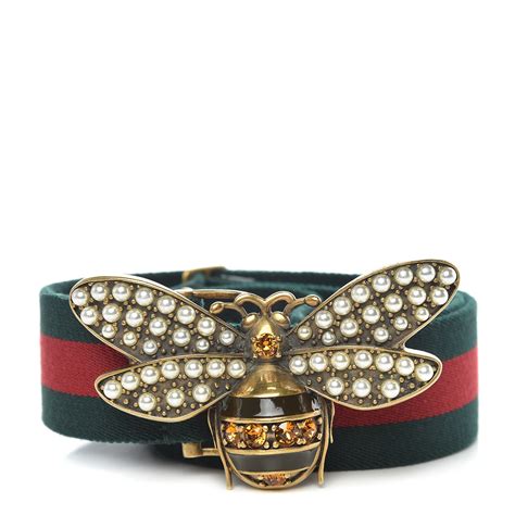 Gucci Web Embellished Sylvie Bee Belt 85 34 Red Green 428377 Fashionphile