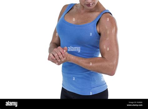 Muscular Woman Flexing Her Muscle Stock Photo Alamy