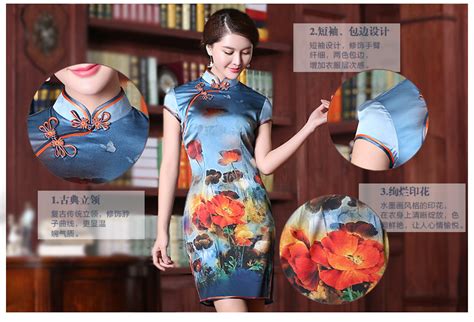 Resplendent Floral Print Silk Qipao Cheongsam Dress Qipao Cheongsam