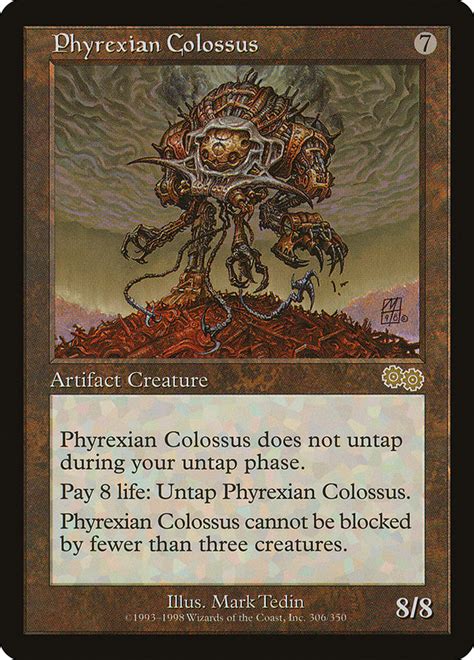 This innistrad rare is a huge evasive beater, and aggressively costed at just 3bb for a 5/4 flying body. Phyrexian Colossus (Magic card)