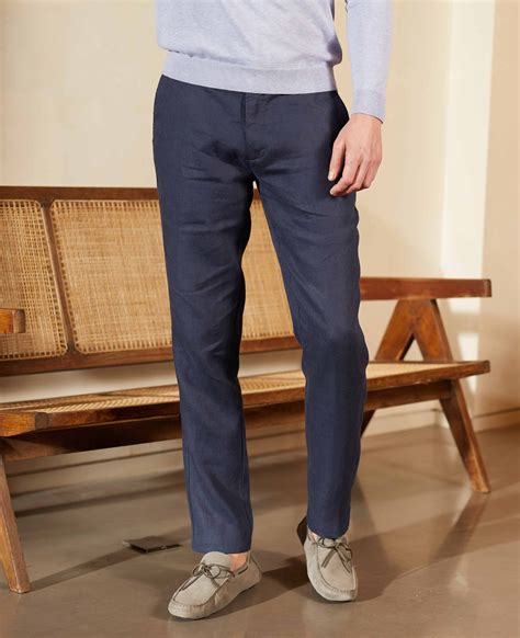 Mens Linen Trousers In Washed Navy Savile Row Co