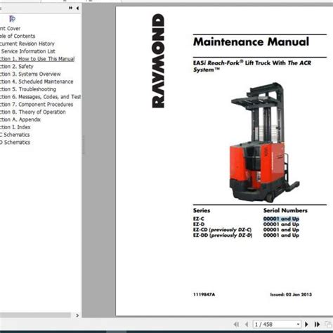 Raymond Easi Reach Fork Lift Trucks Ez A Dz B Part And Maintenance Manual
