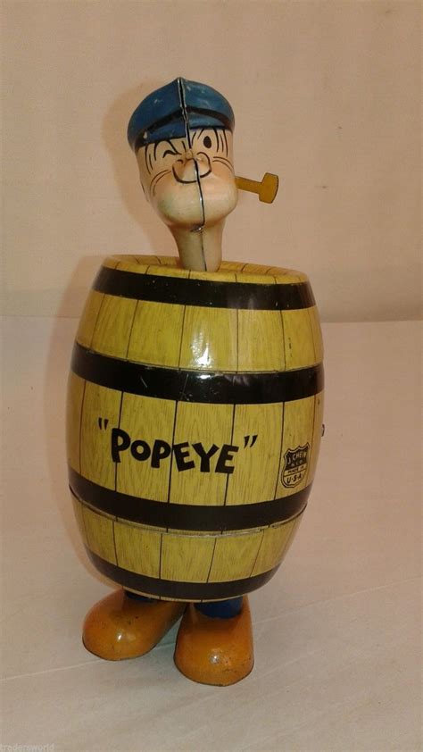 Jchein Popeye In Barrel Wind Up Tin Toy From 30s Retro Toys Wind Up