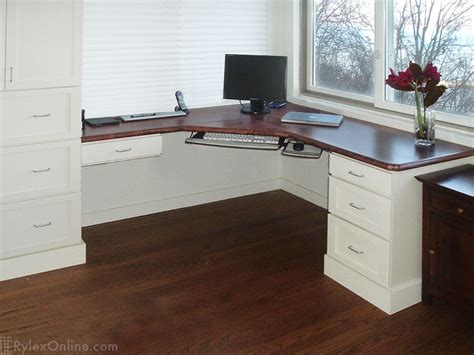Corner Mahogany Office Built In Desk Shaker Cabinets