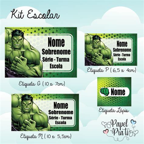 Kit Escolar Etiquetas O Incrível Hulk No Elo7 Papel Pra Ti 113aa3b