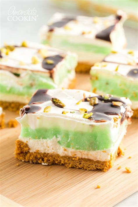 Seven layer pudding dessert is the ultimate in creamy, chocolate pudding no bake desserts. slice of pistachio pudding layered dessert | Easy desserts ...