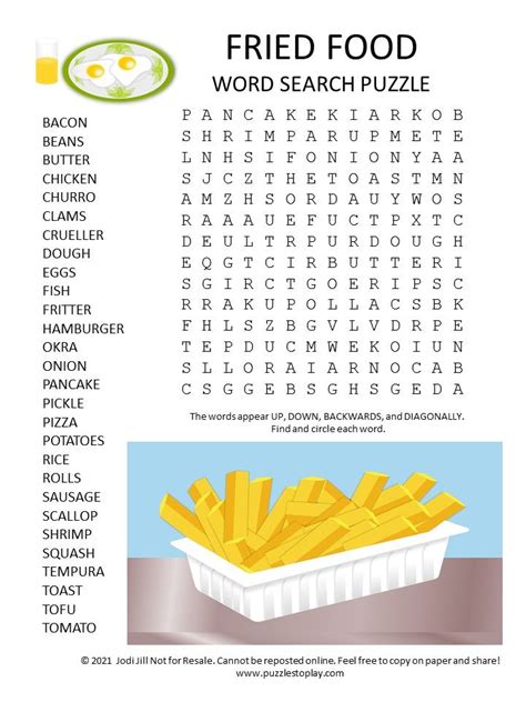 Fried Foods Word Search Puzzle Puzzles To Play Word Puzzles For