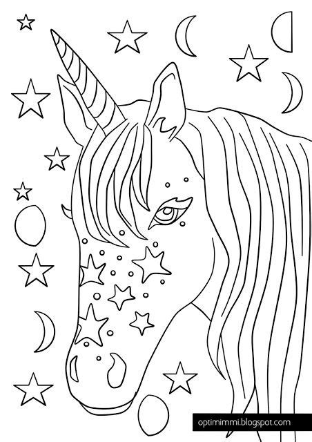 Unicorns coloring page with few details for kids. A magical unicorn (a coloring page) / Taianomainen ...