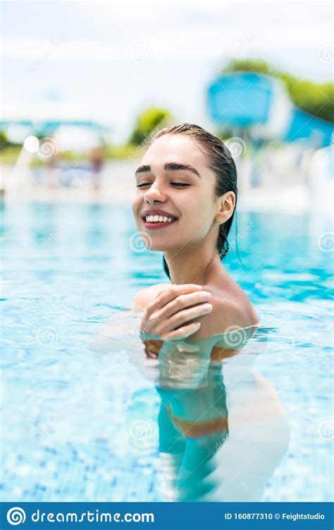 Young Pretty Woman In The Swimming Pool Stock Photo Image Of Renew