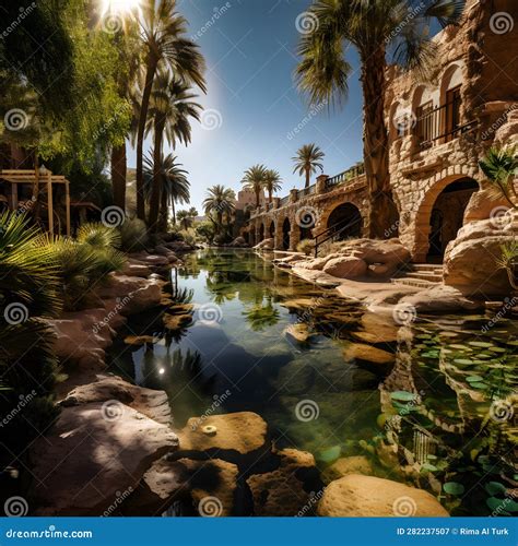 Desert Oasis: a Serene Haven Amidst Arid Landscapes Stock Illustration