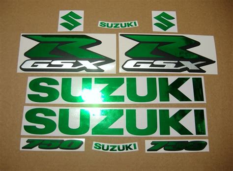 Suzuki Gsx R 750 Chrome Mirrored Green Logo Decalsticker Set Moto