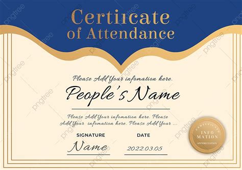 Participation Certificate Traditional Style Blue Gold Template Template