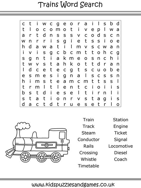 Train Word Search Printable