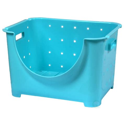 Basicwise Stackable Plastic Storage Container Blue Stacking Bins