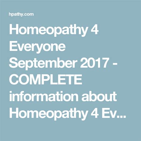 Homeopathy 4 Everyone September 2017 Complete Information About