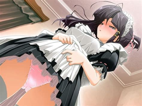 Akata Itsuki Misara Hime Sama Ririshiku Game Cg 1girl Blush Clothes Lift Maid Matching