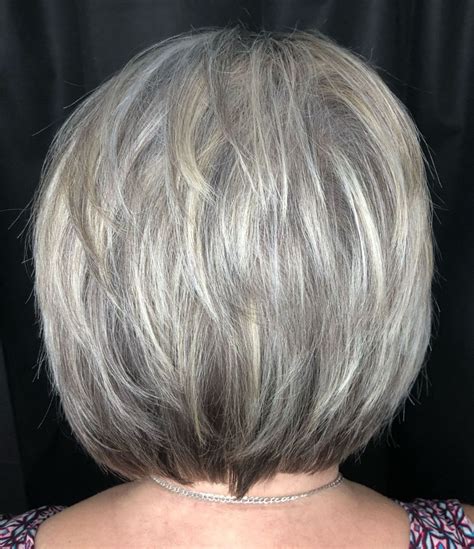 Nape Length Feathered Hairstyle For Gray Hair Short White Hair Long