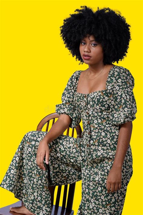 Portrait Of A Beautiful Afro Brazilian Teenage Model Posing She Has Black Power Style Hair Stock