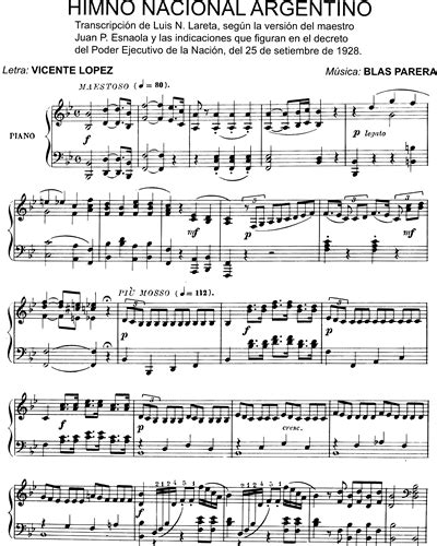 Himno Nacional Argentino Voice And Piano Sheet Music By Blas Parera