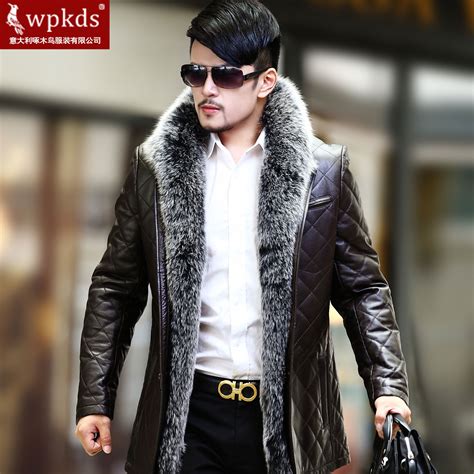 Wpkds New Silver Fox Fur Sheep Skin Leather Leather Jacket For Men In