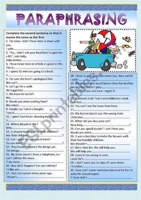 30 sentences to paraphrase. the key is included. I hope you like it