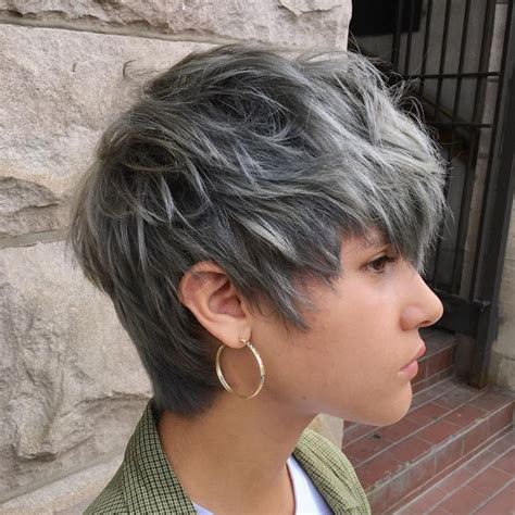 Edgy Choppy Gray Pixie For Thick Hair Thick Hair Styles Pixie