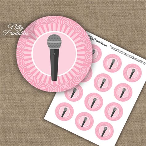 Microphone Music Swirl Cupcake Toppers Pink Nifty Printables