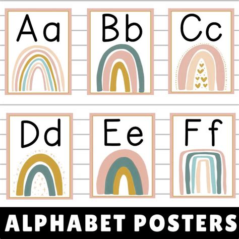 Boho Rainbow Classroom Decor In 2021 Alphabet Poster Boho Rainbow