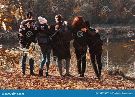 Group Of Friends Are Hiking At The Forest Stock Image Image Of