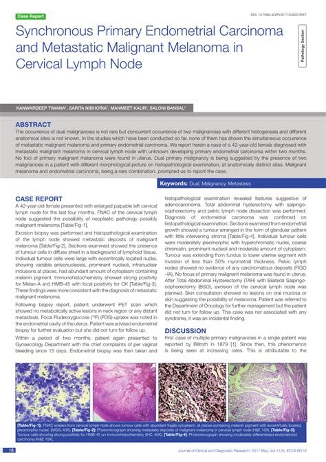 Pdf Synchronous Primary Endometrial Carcinoma And Metastatic