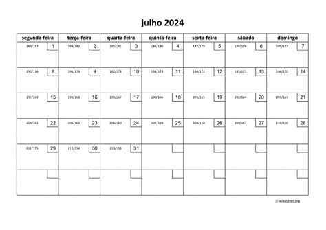 Calendário Julho 2024