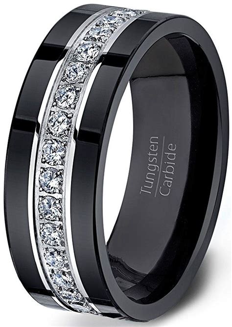 It is also the symbol of courage, strength and the strength of conviction. Black Wedding Rings For Him | Mens diamond wedding bands, Black tungsten rings, Mens wedding ...