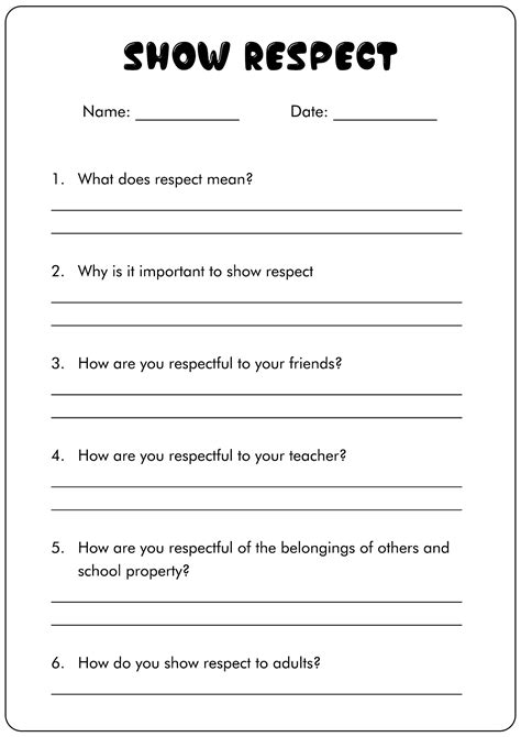 5 Best Images Of Respect Worksheets For Teenagers Printable