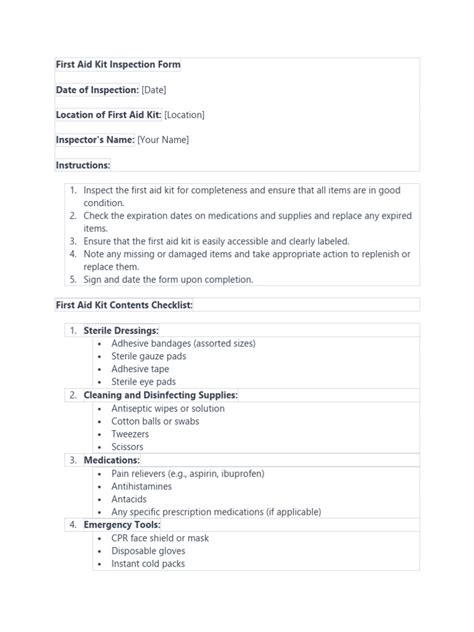 First Aid Kit Inspection Form Pdf