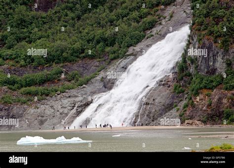 Nugget Falls Tourists Mendenhall Glacier Near Juneau Alaska Inside