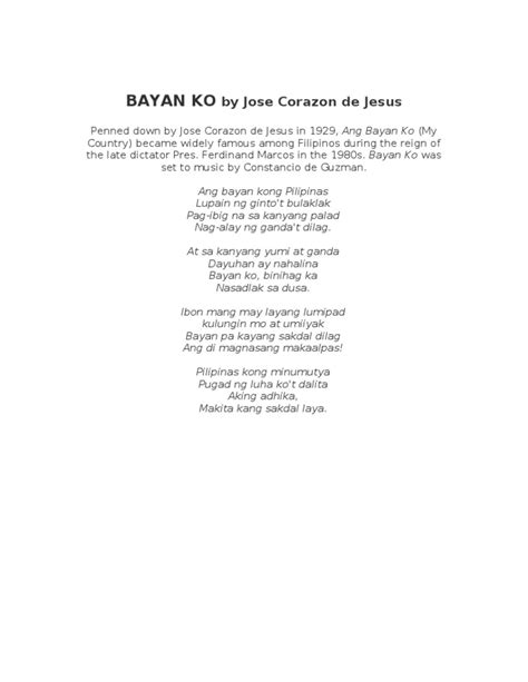 Bayan Ko By Jose Corazon De Jesus Pdf