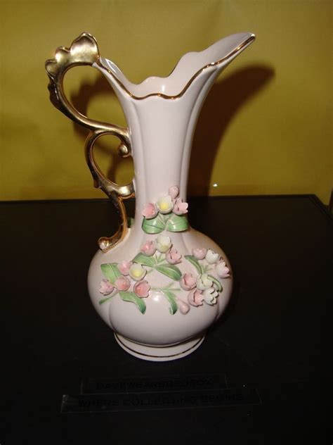 Lefton China Pitcher Vase Pink White Flowers Hand Painted Gold Handle 7 Lefton Gold