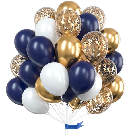 Buy Partywoo 12 Inch Navy Blue Gold Metallic Confetti White Balloons