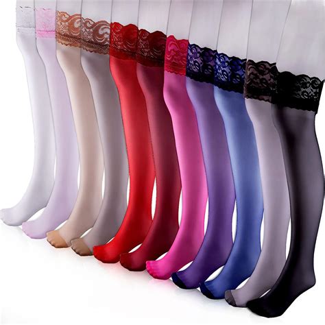 Buy Duufin 11 Pairs Thigh High Stockings Lace Thigh High Socks Top Lace Stockings Sheer Thigh