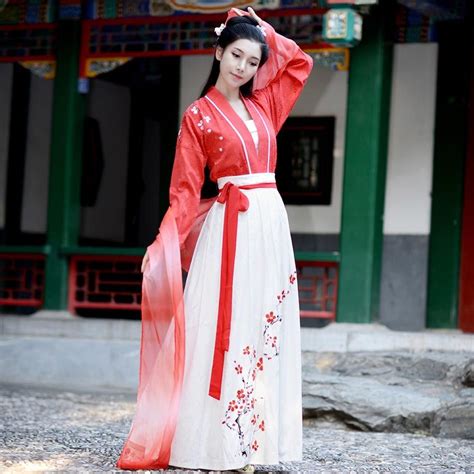 red hanfu dress double breasted hand embroidered plum blossom hanfu ancient chinese dress