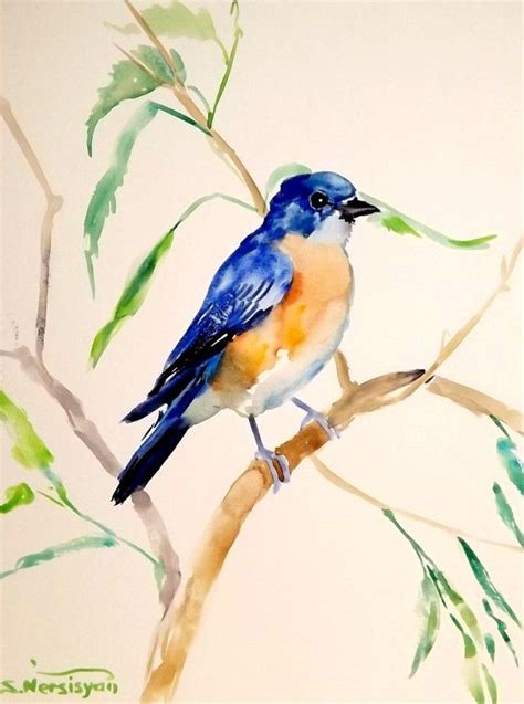 Bluebird Original Watercolor Painting 12 X 9 In Watercolor Bird