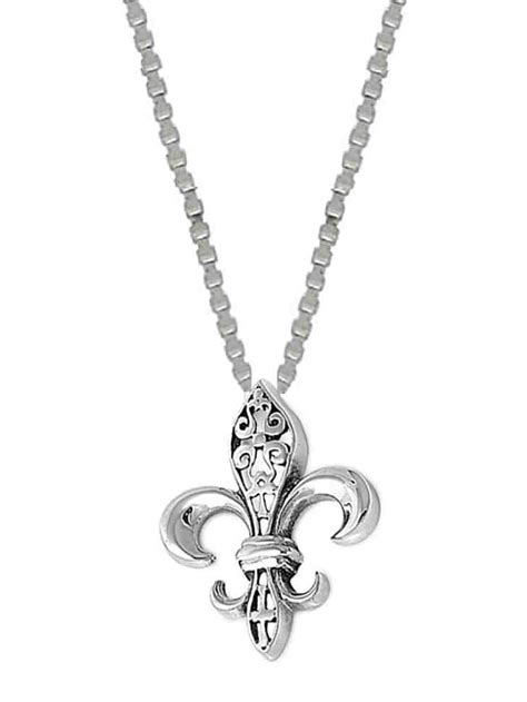 Sterling Silver Fleur De Lis Pendant Womens Jewelry Necklace 18 Inch