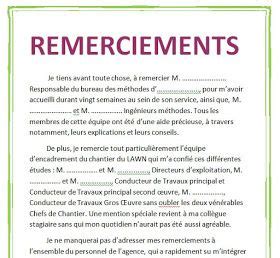 10 exemples remerciement PFE, mémoire ou rapport de stage  Cours génie