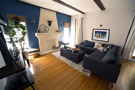 Contemporary Living Room With Bright Blue Accent Wall Hgtv