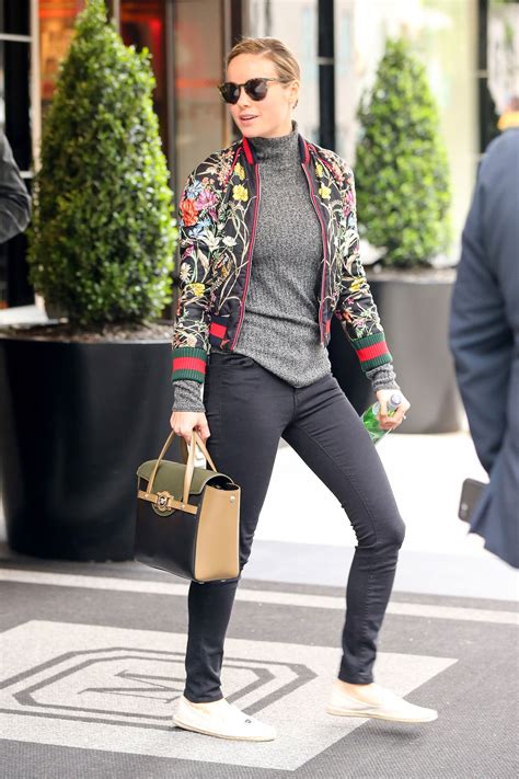 Brie Larson In Guccis Floral Print Bomber Jacket Vogue