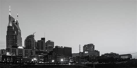 Nashvilles Music City Skyline Panorama At Dawn In Monochrome